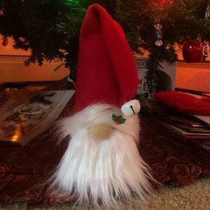 Handmade Christmas Gnome Decor With Santa Hat And Jingle Bell.